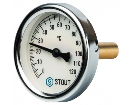 Термометр биметаллический 63 мм 1/2", 120°C с погружной гильзой 50 мм STOUT