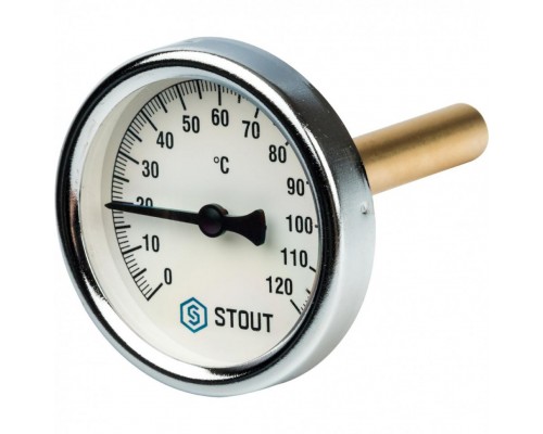 Термометр биметаллический 63 мм 1/2", 120°C с погружной гильзой 75 мм STOUT