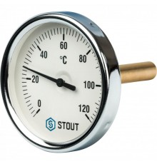 Термометр биметаллический 80 мм 1/2", 120°C с погружной гильзой 75 мм STOUT