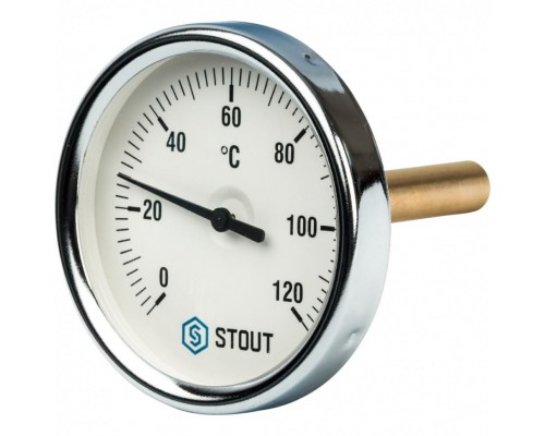 Термометр биметаллический 80 мм 1/2", 120°C с погружной гильзой 75 мм STOUT