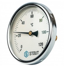 Термометр биметаллический 100 мм 1/2", 120°C с погружной гильзой 50 мм STOUT