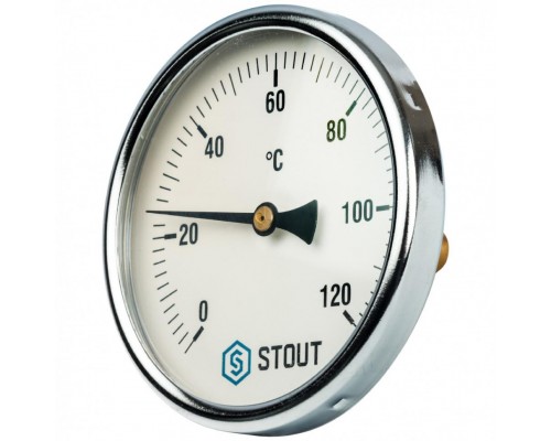 Термометр биметаллический 100 мм 1/2", 120°C с погружной гильзой 50 мм STOUT