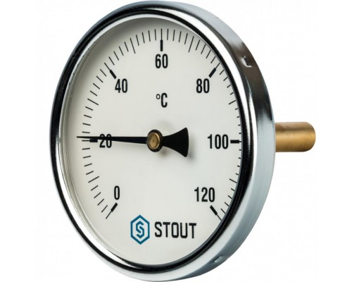 Термометр биметаллический 100 мм 1/2", 120°C с погружной гильзой 75 мм STOUT