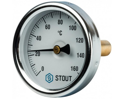 Термометр биметаллический 63 мм 1/2", 160°C с погружной гильзой 50 мм STOUT