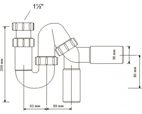Сифон S-образный для раковины 1 1/2"х40 без выпуска с универсальной отводной трубой McAlpine MRSK12-50