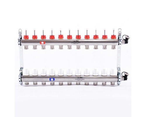 Коллекторная группа из нержавеющей стали с расходомерами и термостатическими вентилями, 6 бар 1" на 11 выхода Uni-Fitt