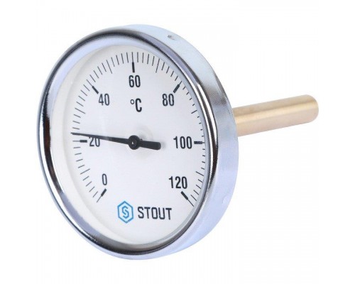 Термометр биметаллический 80 мм 1/2", 120°C с погружной гильзой 100 мм STOUT