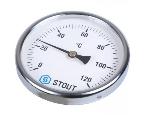 Термометр биметаллический 80 мм 1/2", 120°C с погружной гильзой 100 мм STOUT