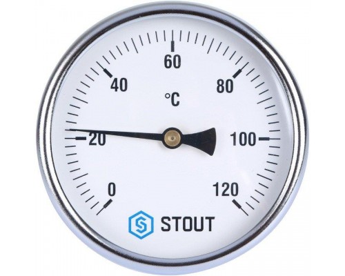 Термометр биметаллический 100 мм 1/2", 120°C с погружной гильзой 100 мм STOUT