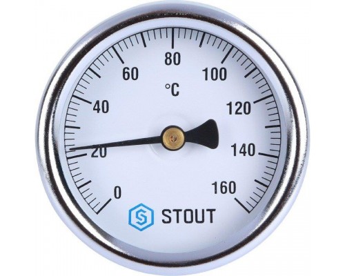 Термометр биметаллический 63 мм 1/2", 160°C с погружной гильзой 75 мм STOUT