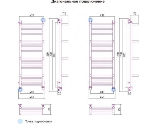 Полотенцесушитель водяной БОГЕМА+ с полкой 1200х400 Сунержа