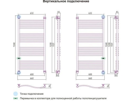 Полотенцесушитель водяной Флюид+ 1200х600 Сунержа