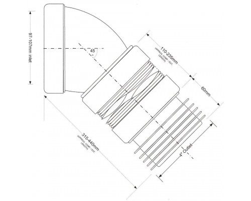 Гофра для унитаза 90/110 под углом 45° McALPINE WC-F16R