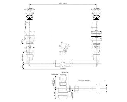 Сифон бутылочный для 2-х раковин 1 1/2"х40 с выпусками McAlpine MRSK5