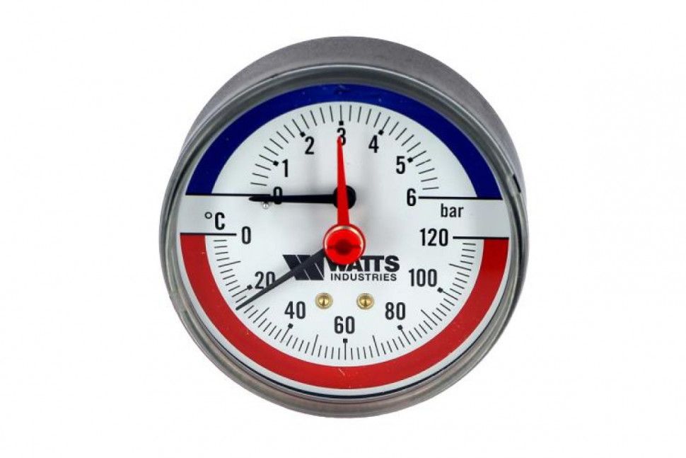 Термоманометр аксиальный 80 мм 1/2", 6 бар, 120°C Watts F+R818