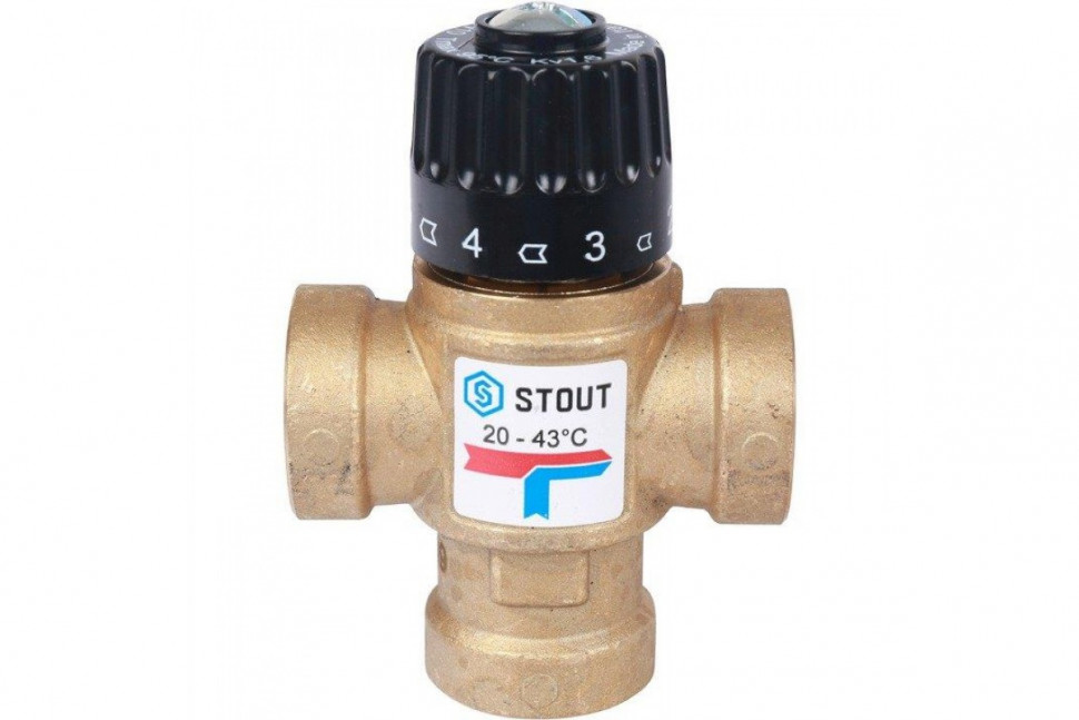Клапан термостатический смесительный ВР 3/4", 20-43°С, KV 1.6 м3/ч STOUT
