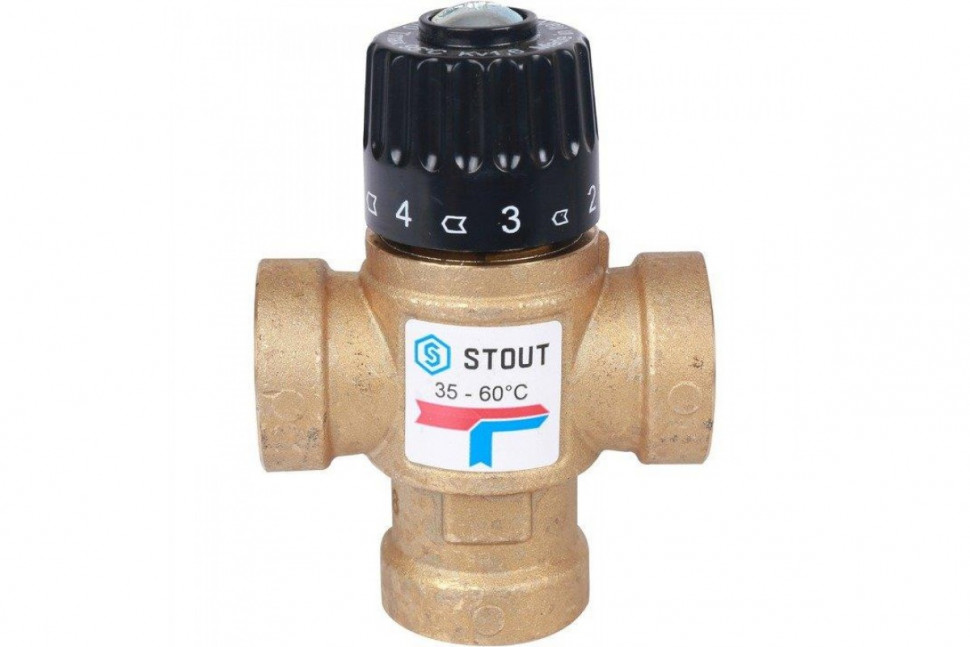 Клапан термостатический смесительный ВР 3/4", 35-60°С, KV 1.6 м3/ч STOUT