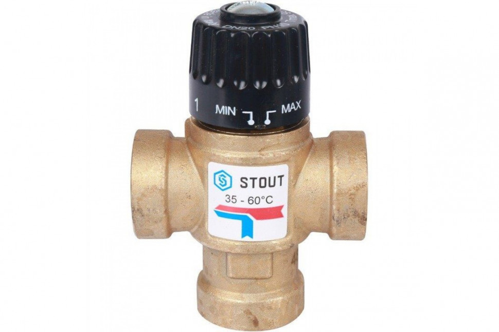Клапан термостатический смесительный ВР 3/4", 35-60°С, KV 1.6 м3/ч STOUT