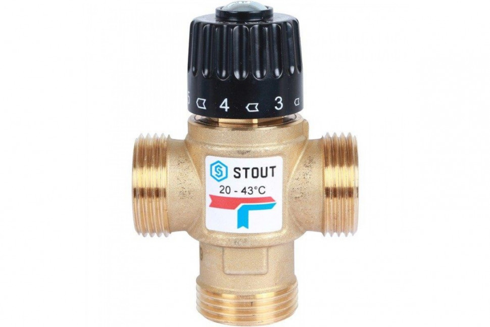 Клапан термостатический смесительный НР 1", 20-43°С, KV 1.6 м3/ч STOUT