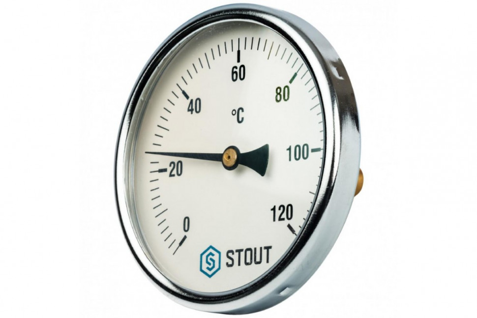 Термометр биметаллический 100 мм 1/2", 120°C с погружной гильзой 50 мм STOUT