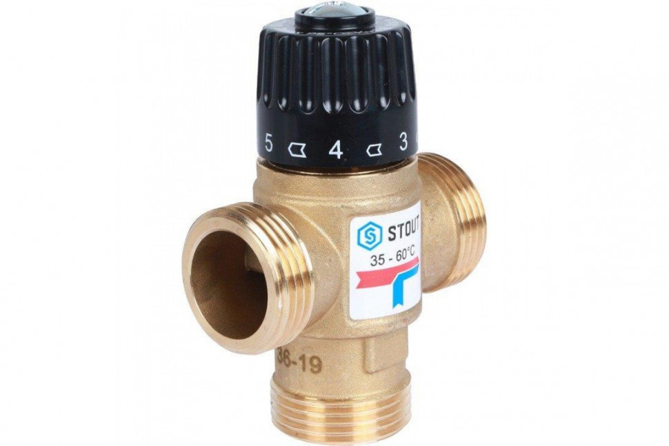Клапан термостатический смесительный НР 1", 35-60°С, KV 1.6 м3/ч STOUT