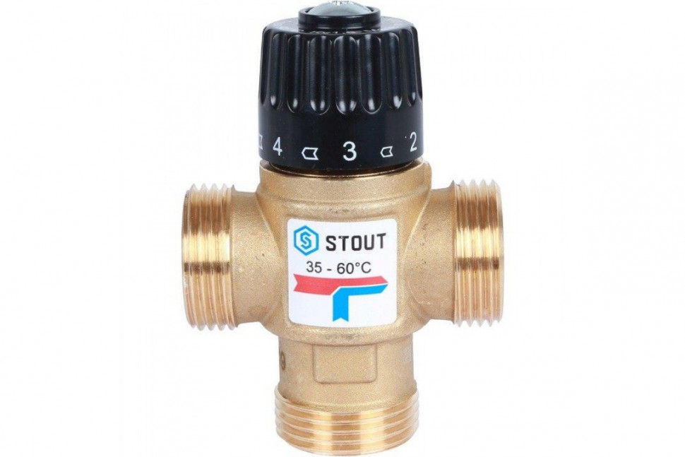 Клапан термостатический смесительный НР 1", 35-60°С, KV 1.6 м3/ч STOUT