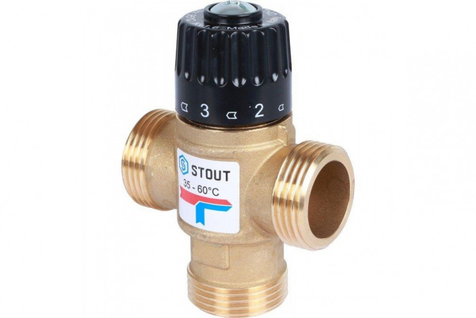 Клапан термостатический смесительный НР 1", 35-60°С, KV 1.6 м3/ч STOUT
