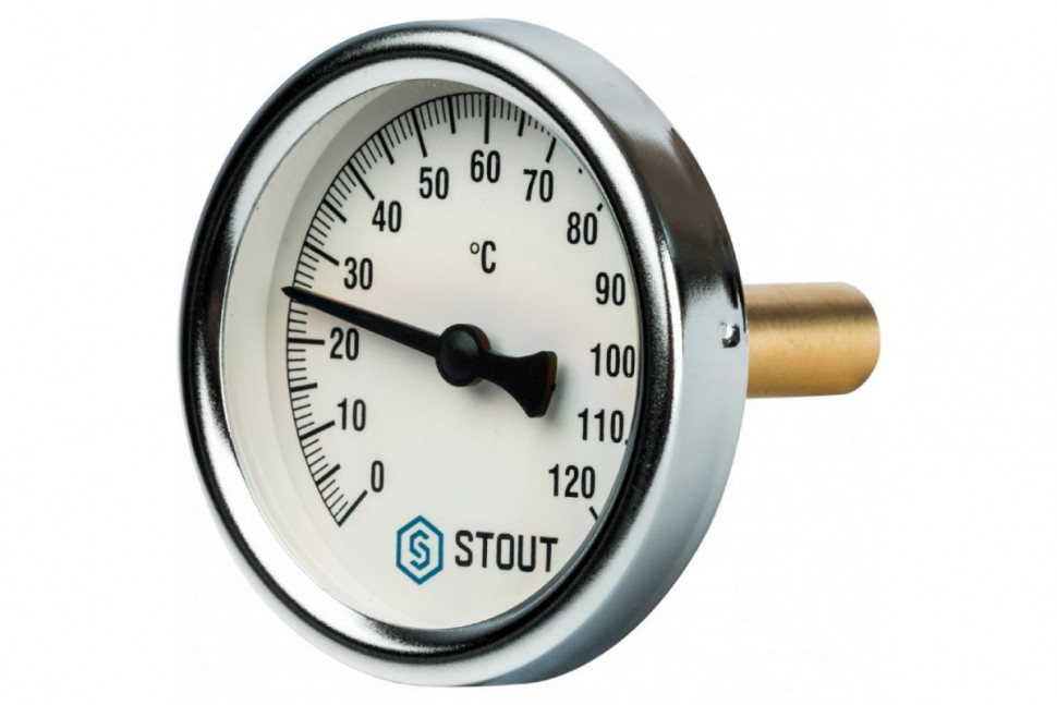 Термометр биметаллический 63 мм 1/2", 120°C с погружной гильзой 50 мм STOUT