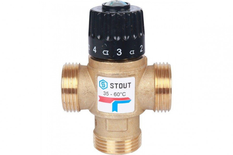 Клапан термостатический смесительный НР 1", 35-60°С, KV 2.5 м3/ч STOUT