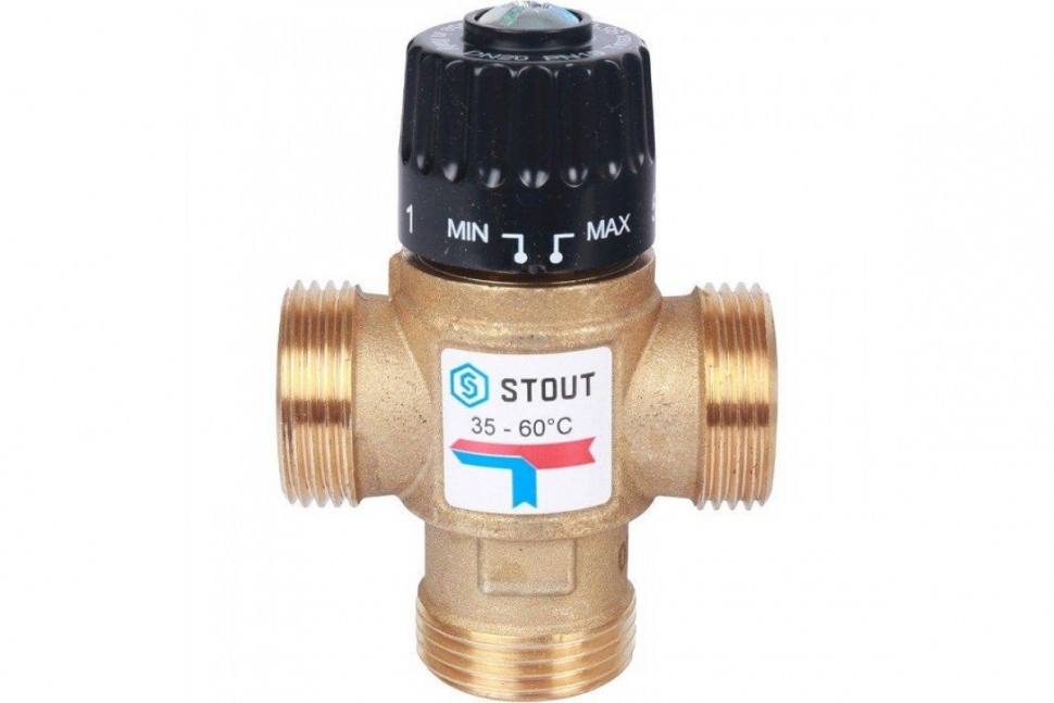 Клапан термостатический смесительный НР 1", 35-60°С, KV 2.5 м3/ч STOUT