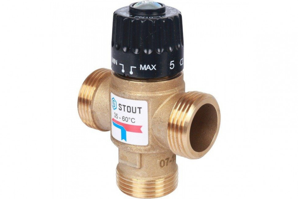 Клапан термостатический смесительный НР 1", 35-60°С, KV 2.5 м3/ч STOUT