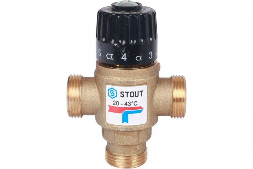 Клапан термостатический смесительный НР 3/4", 20-43°С, KV 1.6 м3/ч STOUT