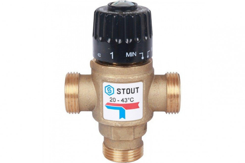 Клапан термостатический смесительный НР 3/4", 20-43°С, KV 1.6 м3/ч STOUT