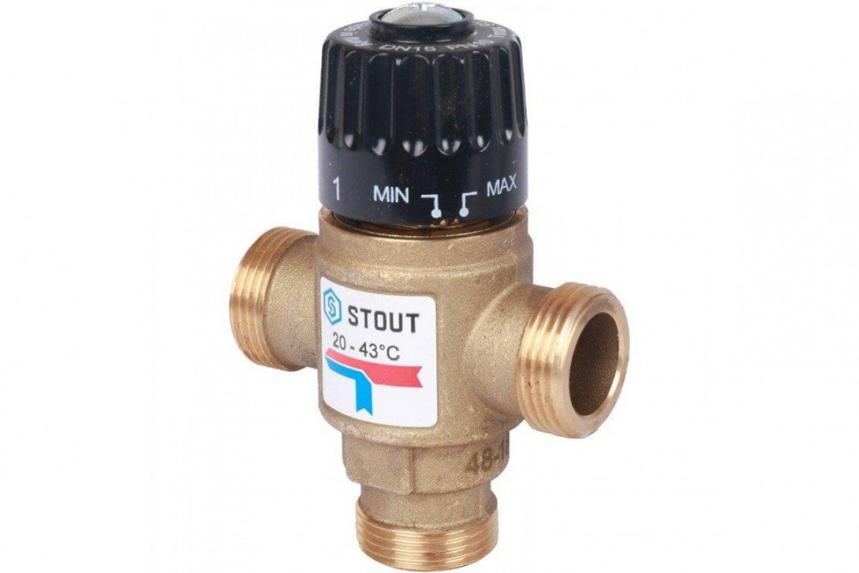 Клапан термостатический смесительный НР 3/4", 20-43°С, KV 1.6 м3/ч STOUT
