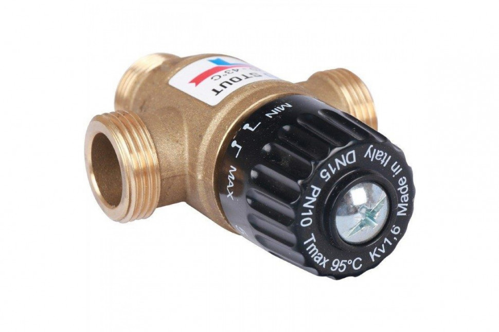 Клапан термостатический смесительный НР 3/4", 20-43°С, KV 1.6 м3/ч STOUT