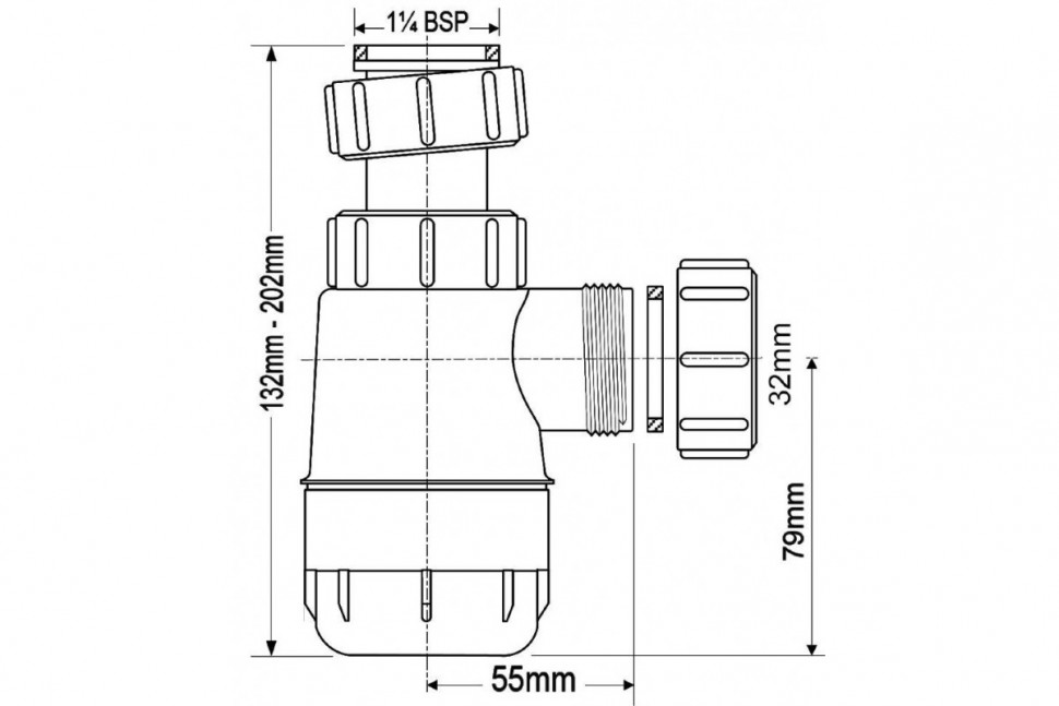 Сифон бутылочный для раковины 1 1/4"x32 без выпуска McAlpine MRW2-NW