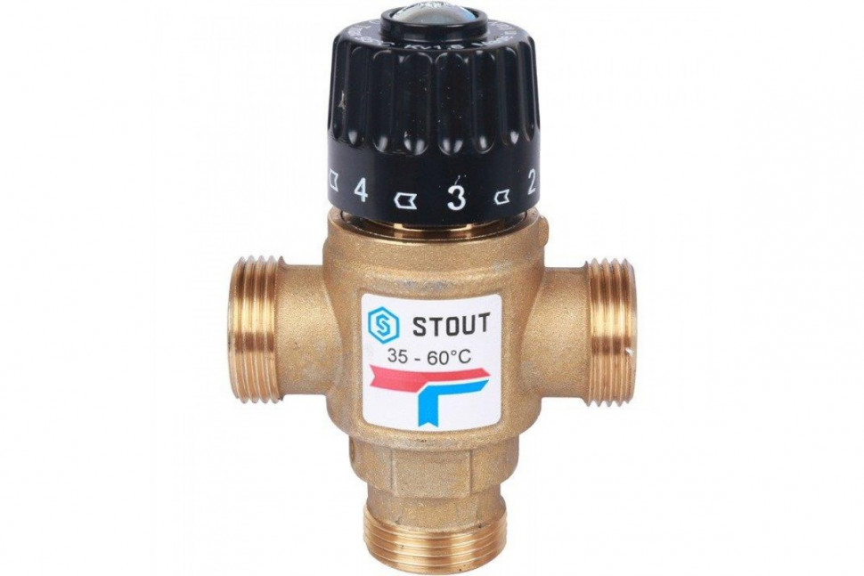 Клапан термостатический смесительный НР 3/4", 35-60°С, KV 1.6 м3/ч STOUT
