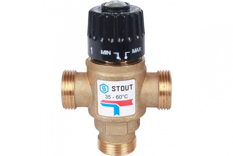Клапан термостатический смесительный НР 3/4", 35-60°С, KV 1.6 м3/ч STOUT