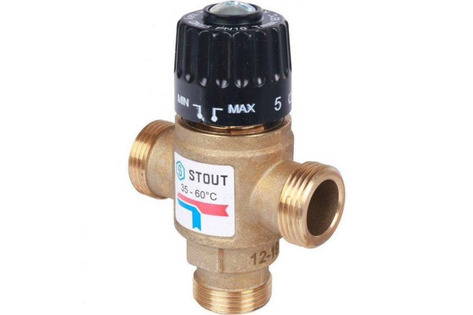 Клапан термостатический смесительный НР 3/4", 35-60°С, KV 1.6 м3/ч STOUT