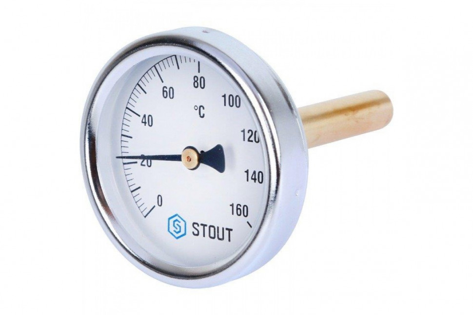 Термометр биметаллический 63 мм 1/2", 160°C с погружной гильзой 75 мм STOUT