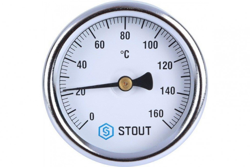 Термометр биметаллический 63 мм 1/2", 160°C с погружной гильзой 75 мм STOUT