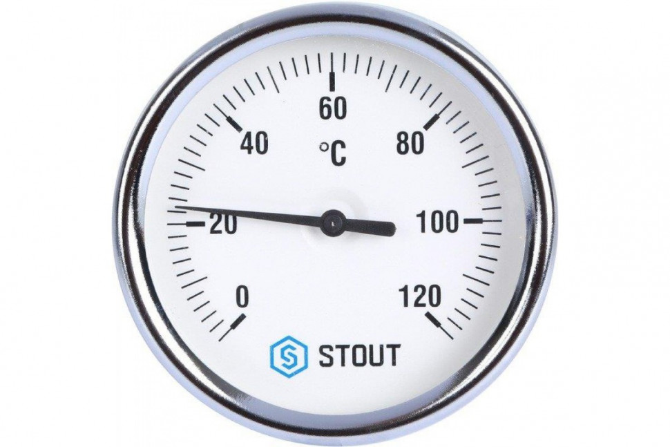 Термометр биметаллический 80 мм 1/2", 120°C с погружной гильзой 100 мм STOUT