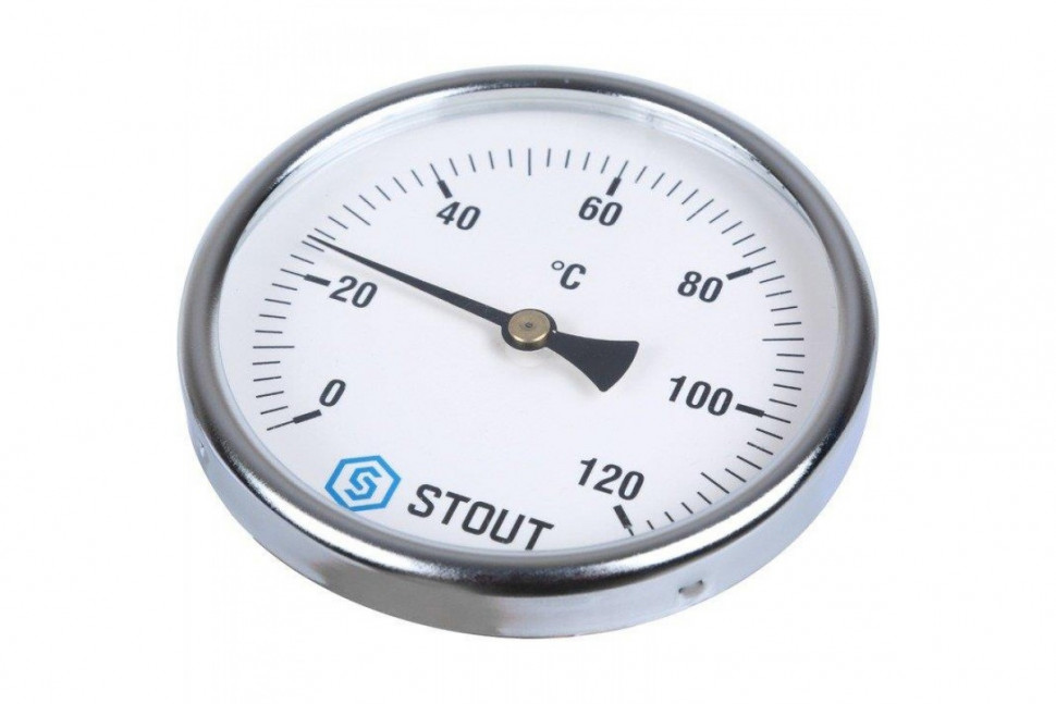 Термометр биметаллический 80 мм 1/2", 120°C с погружной гильзой 100 мм STOUT