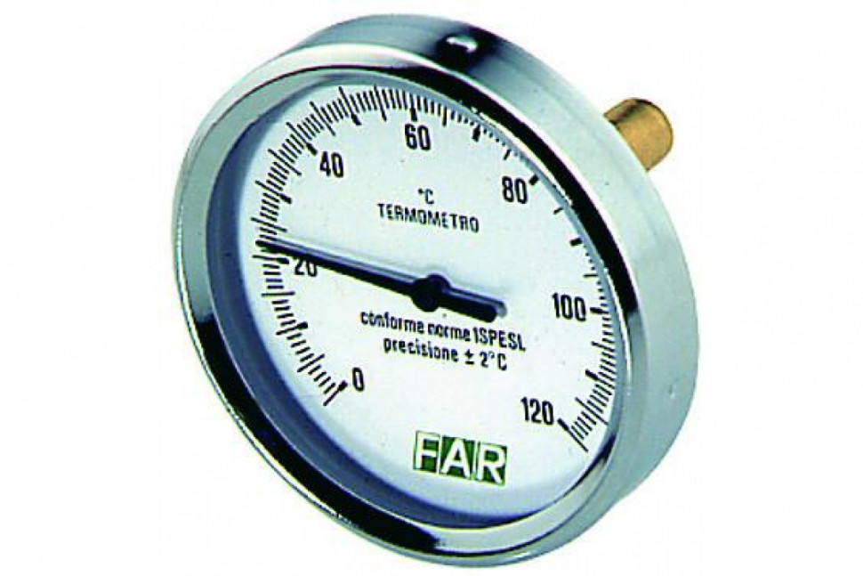 Термометр биметаллический 80 мм 1/2", 120°C с погружной гильзой 50 мм FAR