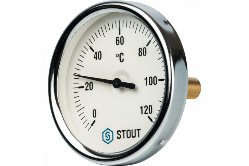 Термометр биметаллический 80 мм 1/2", 120°C с погружной гильзой 50 мм STOUT