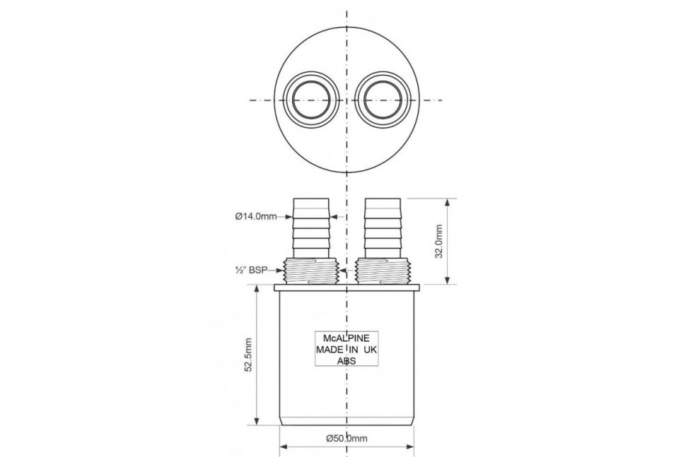 Адаптер для подключения слива с 2-мя прямыми отводами McAlpine WFH-CON50