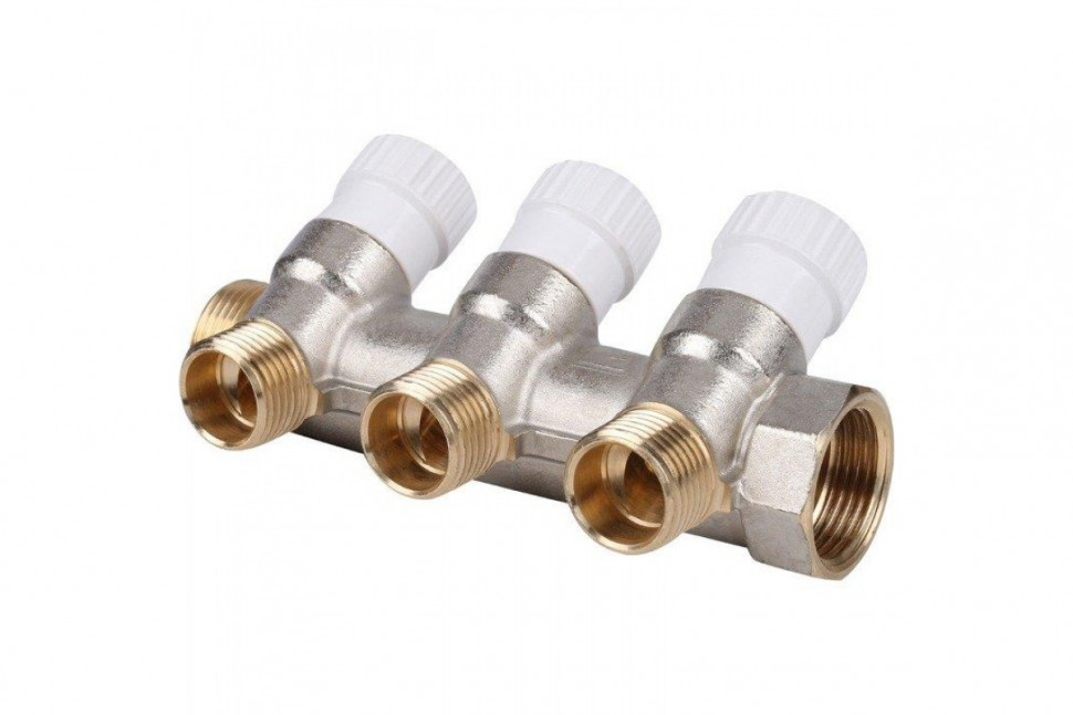 Коллектор распределительный 3/4" на 3 отвода 1/2", никелированный STOUT