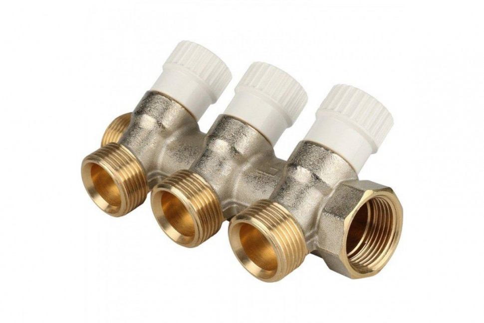 Коллектор распределительный 3/4" на 3 отвода 3/4"ЕК, никелированный STOUT