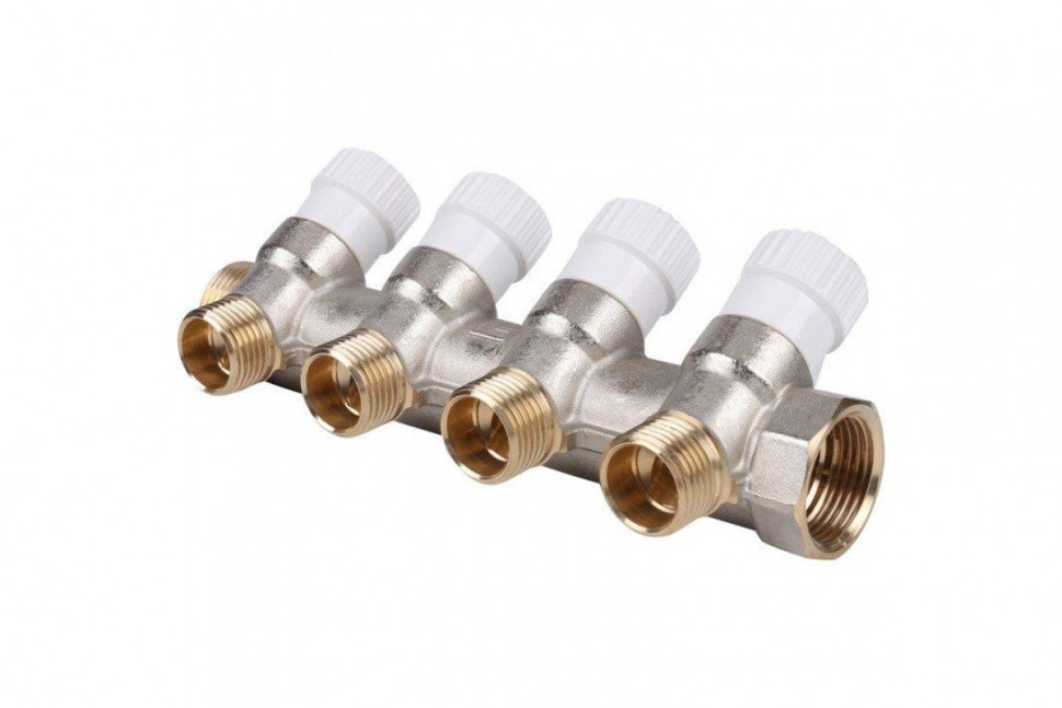 Коллектор распределительный 3/4" на 4 отвода 1/2", никелированный STOUT