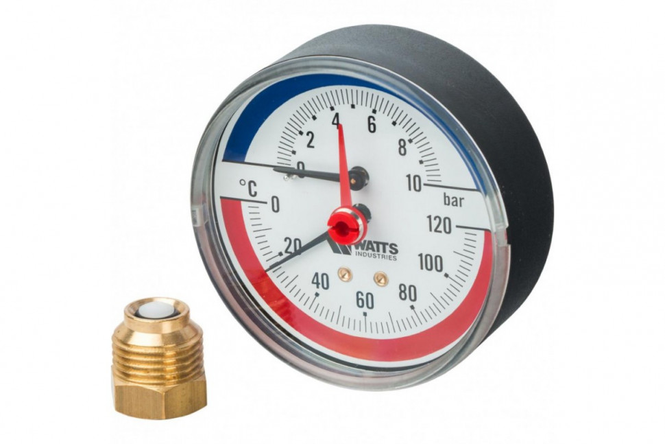 Термоманометр аксиальный 80 мм 1/2", 10 бар, 120°C Watts F+R818